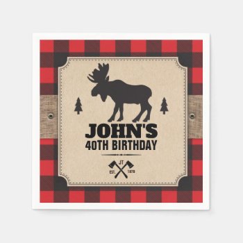 Rustic Kraft Paper Look Buffalo Plaid With Moose Napkins by starstreamdesign at Zazzle