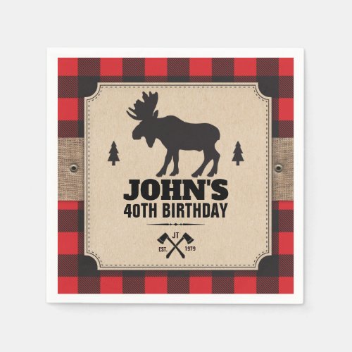 Rustic Kraft Paper Look Buffalo Plaid with Moose Napkins