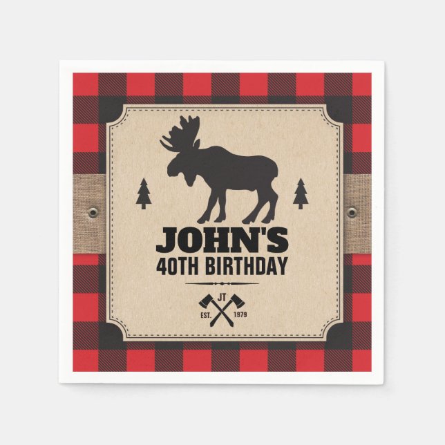 Rustic Kraft Paper Look Buffalo Plaid with Moose Napkins (Front)