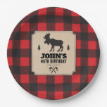 Rustic Kraft Paper Look Buffalo Plaid With Moose Paper Plates at Zazzle