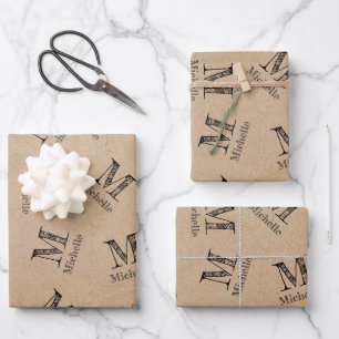 Rustic Kraft Paper Look Monogram Wrapping Paper