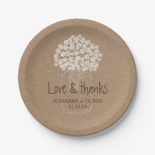 Rustic Kraft Paper Mason Jar Floral Wedding Plates