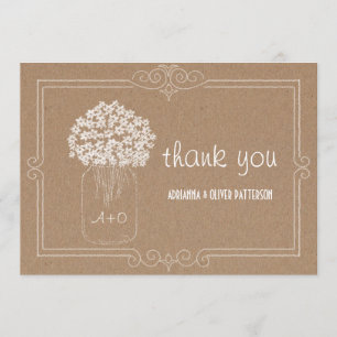 Rustic Kraft Paper Mason Jar Flowers Thank You Card