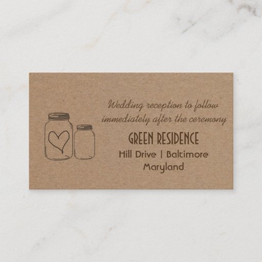 Customizable Rustic Kraft Paper Mason Jar Heart Wedding Insert Double-Sided Standard Business Cards (Pack Of 100)
