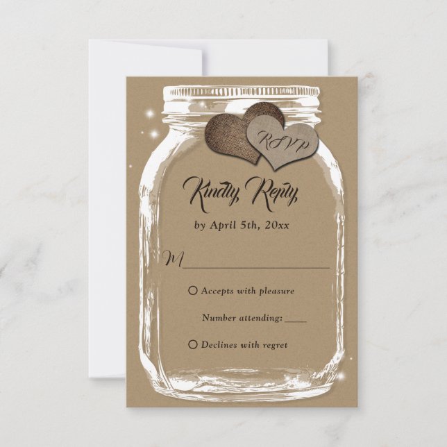Rustic Kraft Paper Mason Jar Wedding RSVP Card (Front)