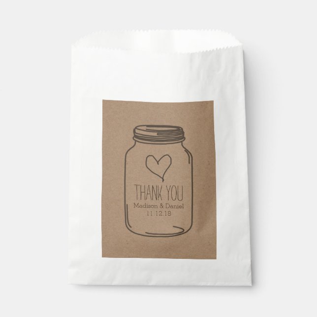 Rustic Kraft Paper Mason Jar Wedding Thank You Favor Bag (Front)