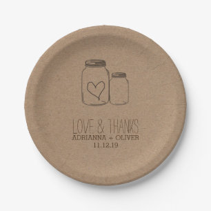 Rustic Kraft Paper Mason Jars Heart Wedding Plates