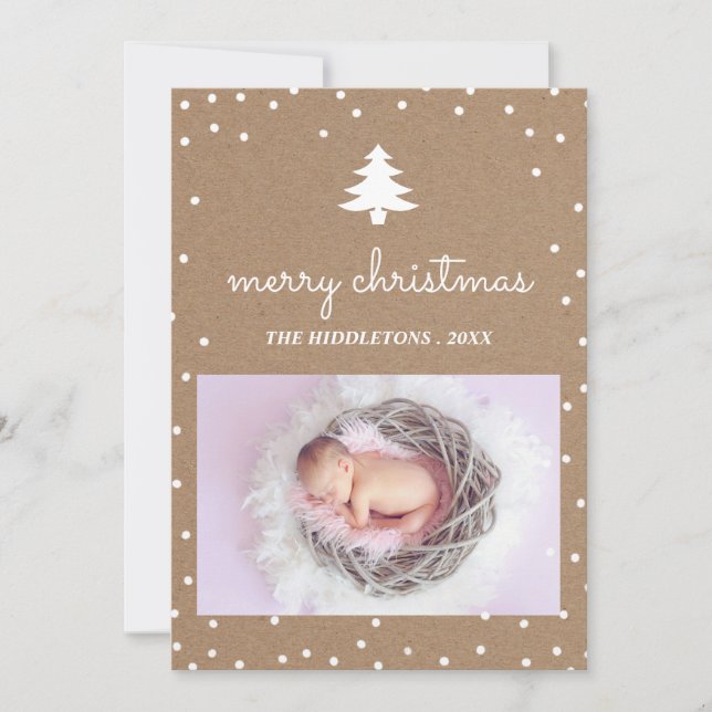 Rustic Kraft Paper Merry Christmas | Tree Photo Holiday Card (Front)