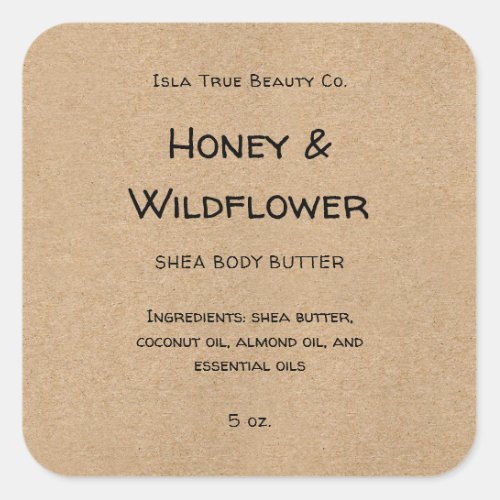 Rustic Kraft Paper Natural Style Beauty Product Square Sticker