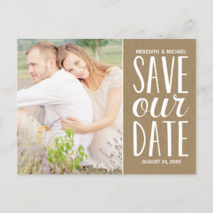 Rustic Kraft Paper Photo Save the Date Announcement Postcard
