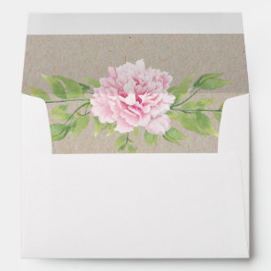 Rustic Kraft Paper Pink Peony Leaves Watercolor Envelope