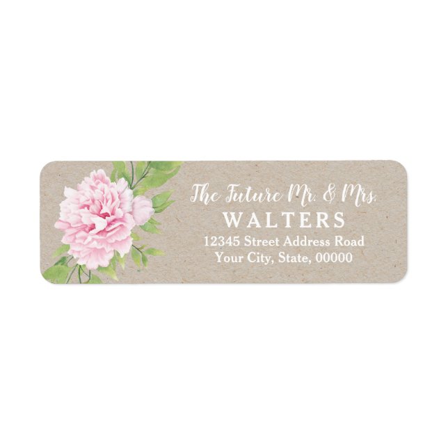 Rustic Kraft Paper Pink Peony Watercolor Flower  | Label (Front)