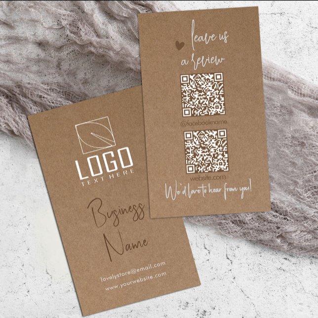 Rustic Kraft paper QR Code Business Card (Rustic Kraft paper QR Code Business Card #qrcode #addlogo #zazzlemade #twoqrcode #socialmedia)