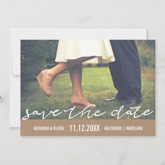 Rustic Kraft Paper Save The Date Typography Photo