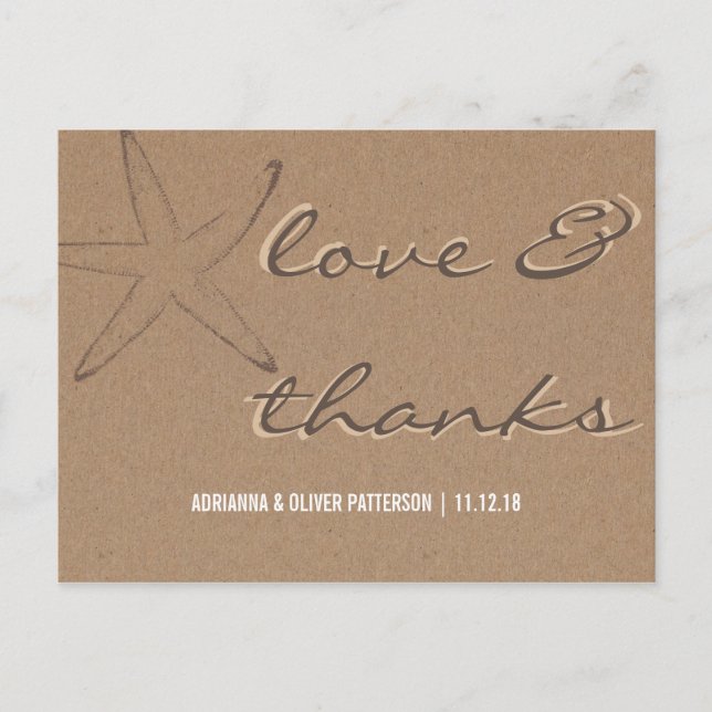 Rustic Kraft Paper Starfish Wedding Thanks Postcard (Front)