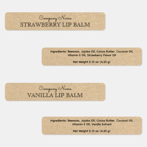 Rustic Kraft Paper Style Lip Balm Business Custom Labels