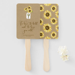 Rustic Kraft Paper Sunflowers on Mason Jar Wedding Hand Fan