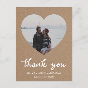 Rustic Kraft Paper Thank You Script Heart Photo Postcard