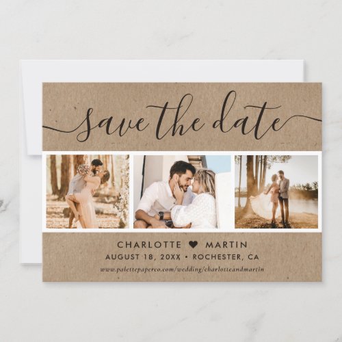 Rustic Kraft Paper Wedding 4 Photo Save The Date