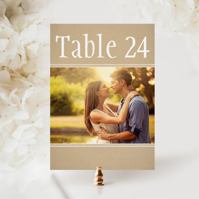 Rustic Kraft Paper Wedding Photo Table Number (Creator Uploaded)