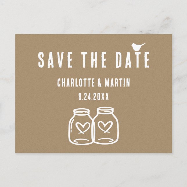 Rustic Kraft Paper Wedding Save The Date Postcard (Front)