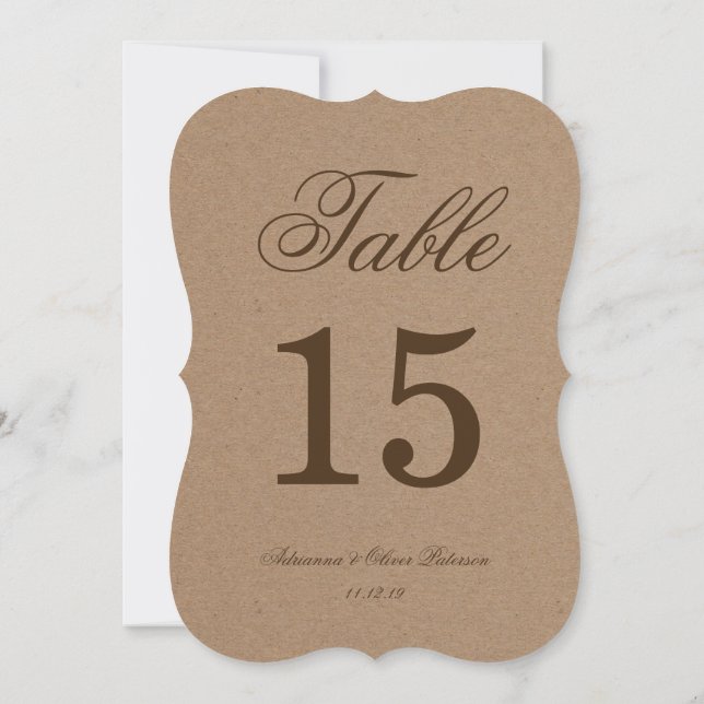 Rustic Kraft Paper Wedding Table Number (Back)