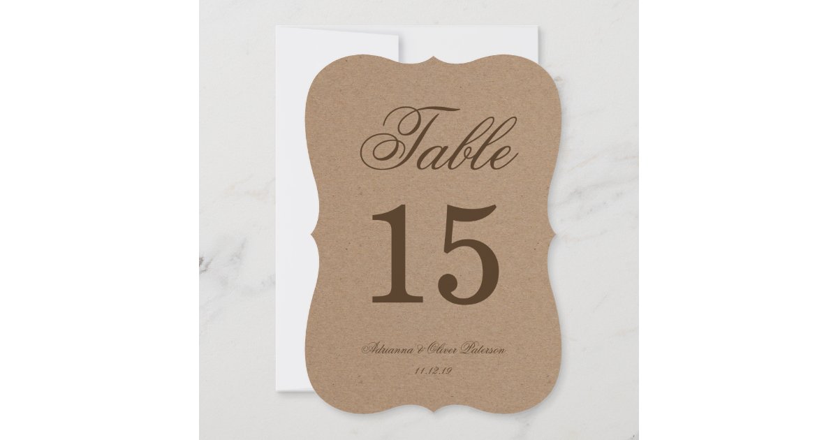 Rustic Kraft Paper Wedding Table Number Zazzle