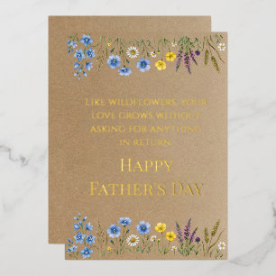 Rustic Kraft Paper Wildflower Father's Day Foil Holiday Card