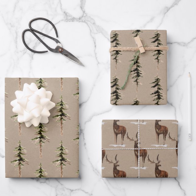 Rustic Kraft Paper Winter Woodland SpruceTrees 3 (Front)
