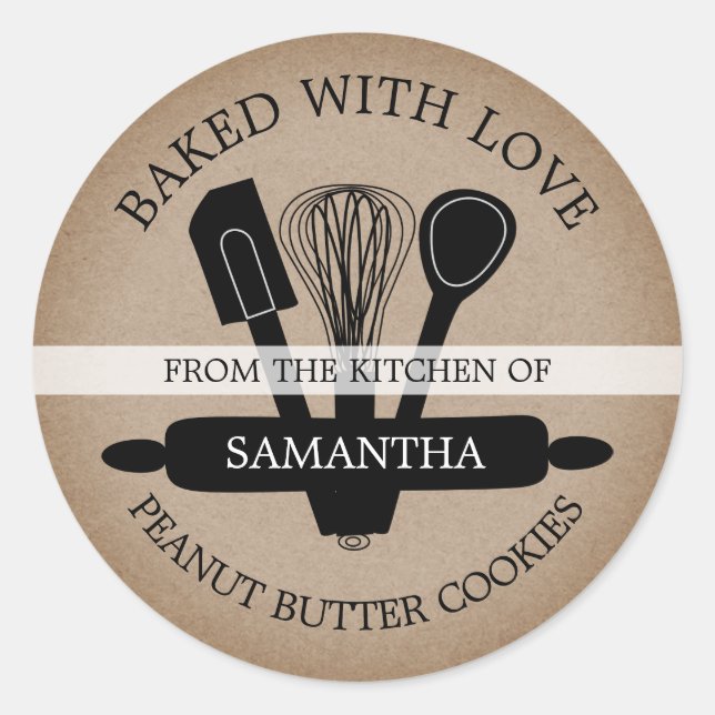 Rustic Kraft Peanut Butter Cookies Homemade Classic Round Sticker (Front)