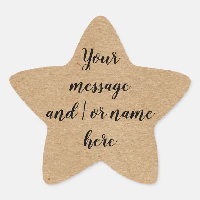 Rustic Kraft Personalised Stylish Script Star Sticker | Zazzle