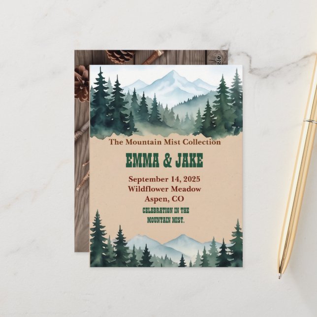 Rustic Kraft Pine Forest Wedding Collection Postcard (Front/Back In Situ)