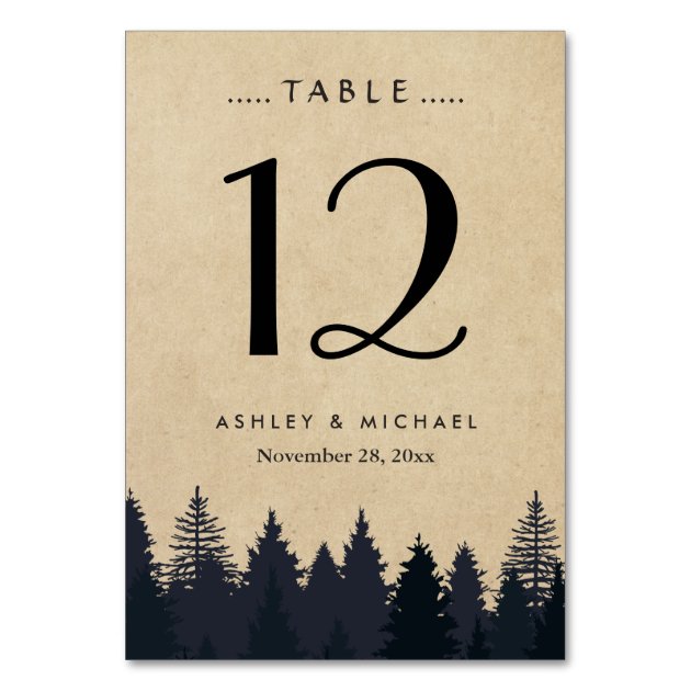 Rustic Kraft Pine Tree Forest Wedding Table Number Card