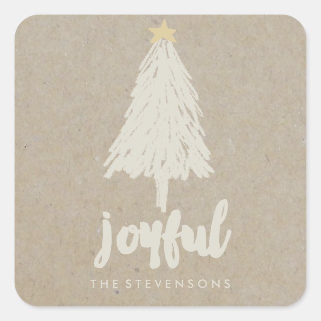 Rustic Kraft Pine Tree | Holiday Stickers (Front)