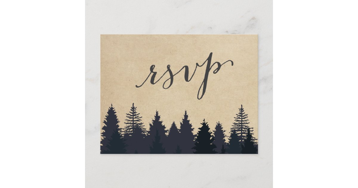 Rustic Kraft Pine Trees Forest RSVP Response Invitation Postcard | Zazzle