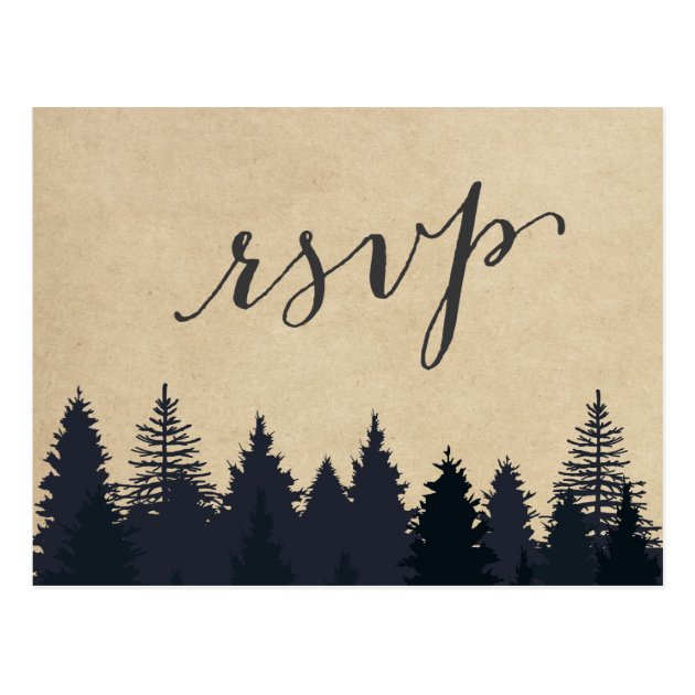 Rustic Kraft Pine Trees Forest RSVP Response Postcard