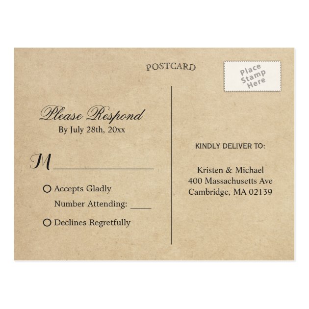 Rustic Kraft Pine Trees Forest RSVP Response Postcard