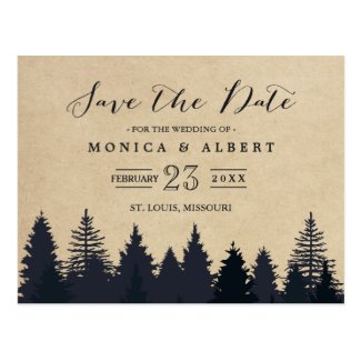 Rustic Kraft Pine Trees Forest Save the Date Postcard