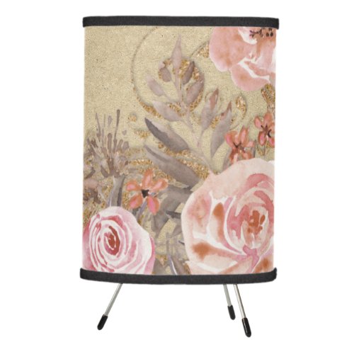 Rustic Kraft Pink Boho Floral Farmhouse Watercolor Tripod Lamp