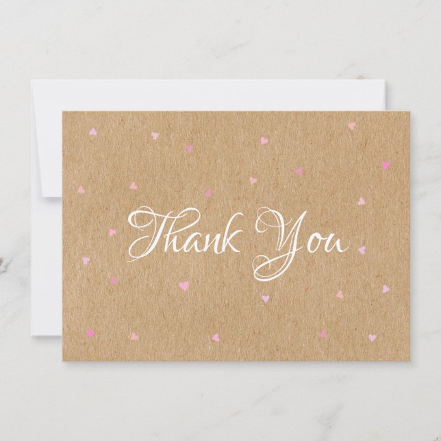 Rustic Kraft Pink Hearts Thank You Card (Front)