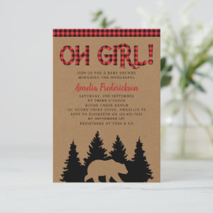 Rustic Kraft Plaid Oh Girl Baby Shower Invitation