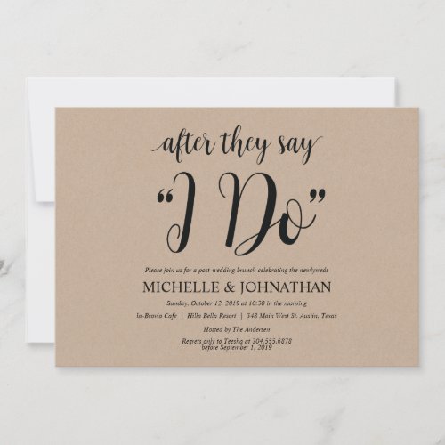 Rustic Kraft Post Wedding Brunch Invitation Card