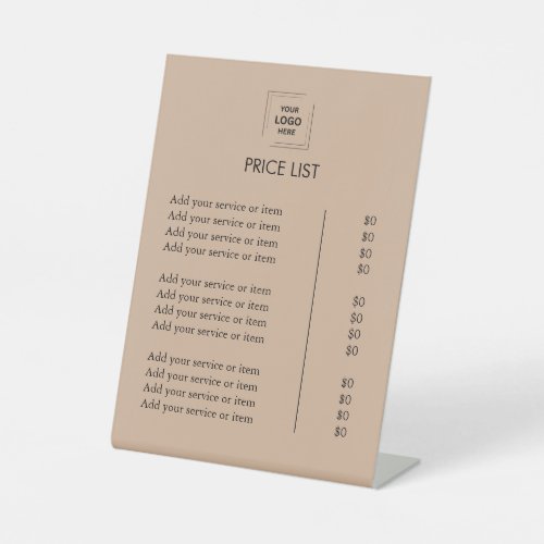 Rustic Kraft Price List Tabletop Pedestal Sign