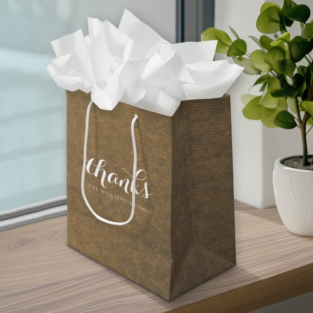 Rustic Kraft Print - Thanks Thanksgiving Family Medium Gift Bag (Custom Gift Bag)
