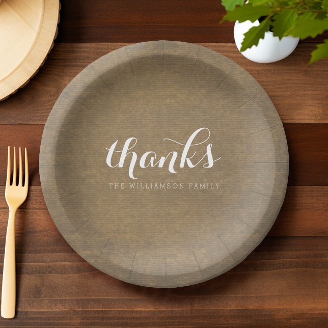 Rustic Kraft Print - Thanks Thanksgiving Family Paper Plates (Custom Paper Plate)