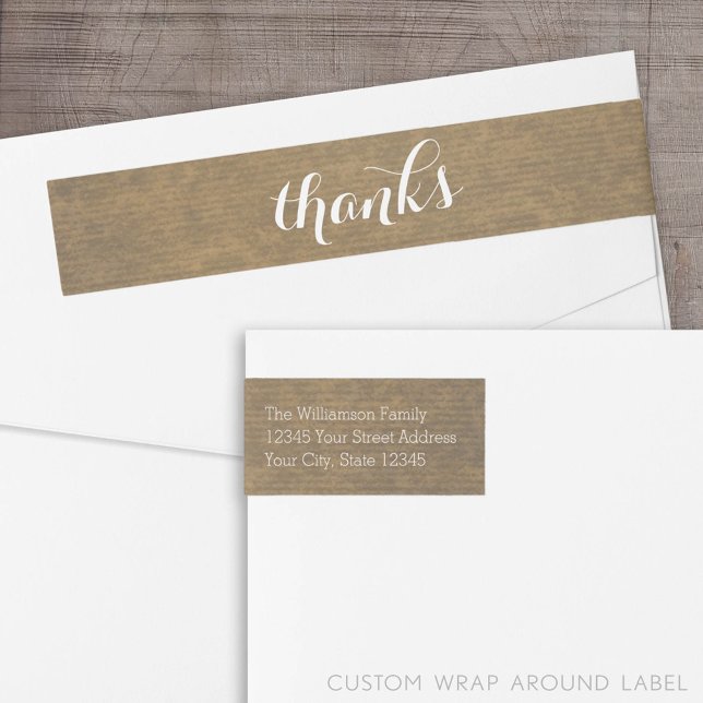 Rustic Kraft Print - Thanks Thanksgiving Family Wrap Around Label (Custom Thank You Label)