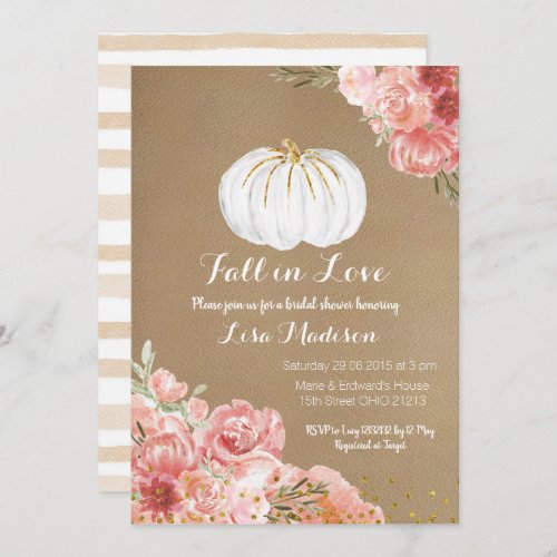 Rustic kraft Pumpkin Fall in Love Bridal Shower Invitation