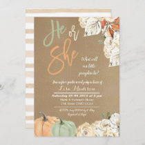 Rustic Kraft pumpkin gender reveal card invitation