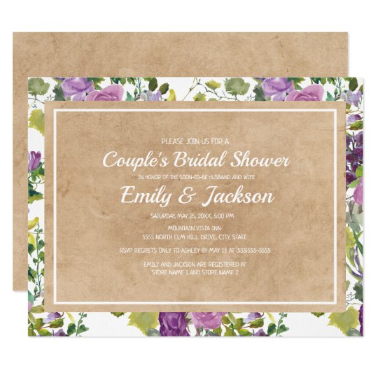 Rustic Kraft Purple Floral Couple's Bridal Shower Invitation | Zazzle.com