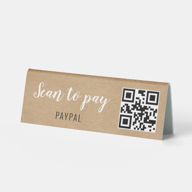 Rustic Kraft QR Code Scan To Pay Company Table Tent (Front)